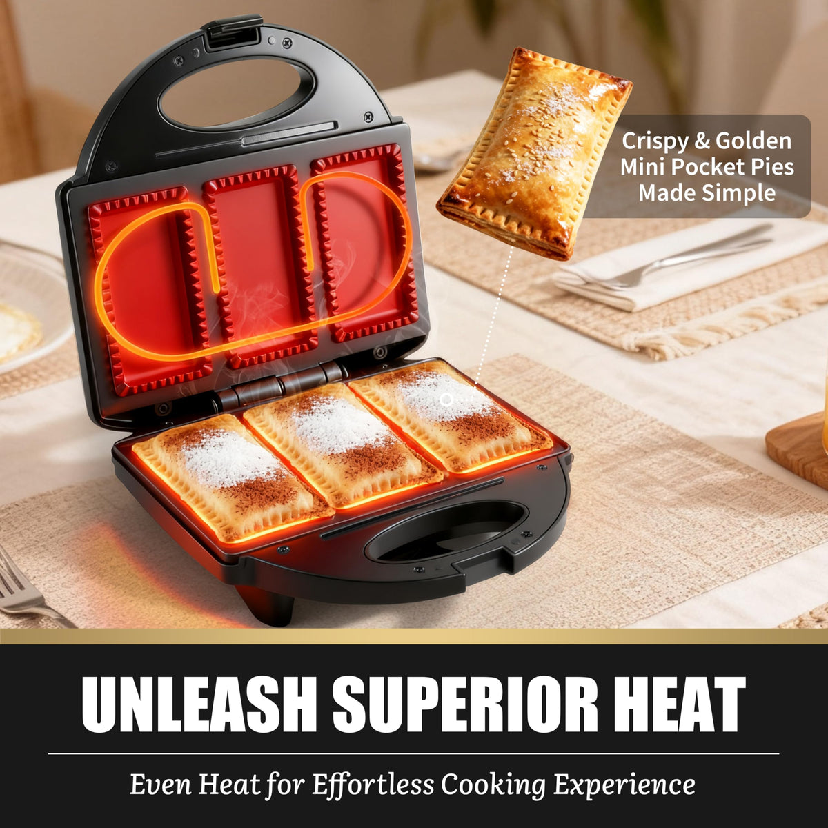 FineMade pies cooking three pockets at once for quick snacking