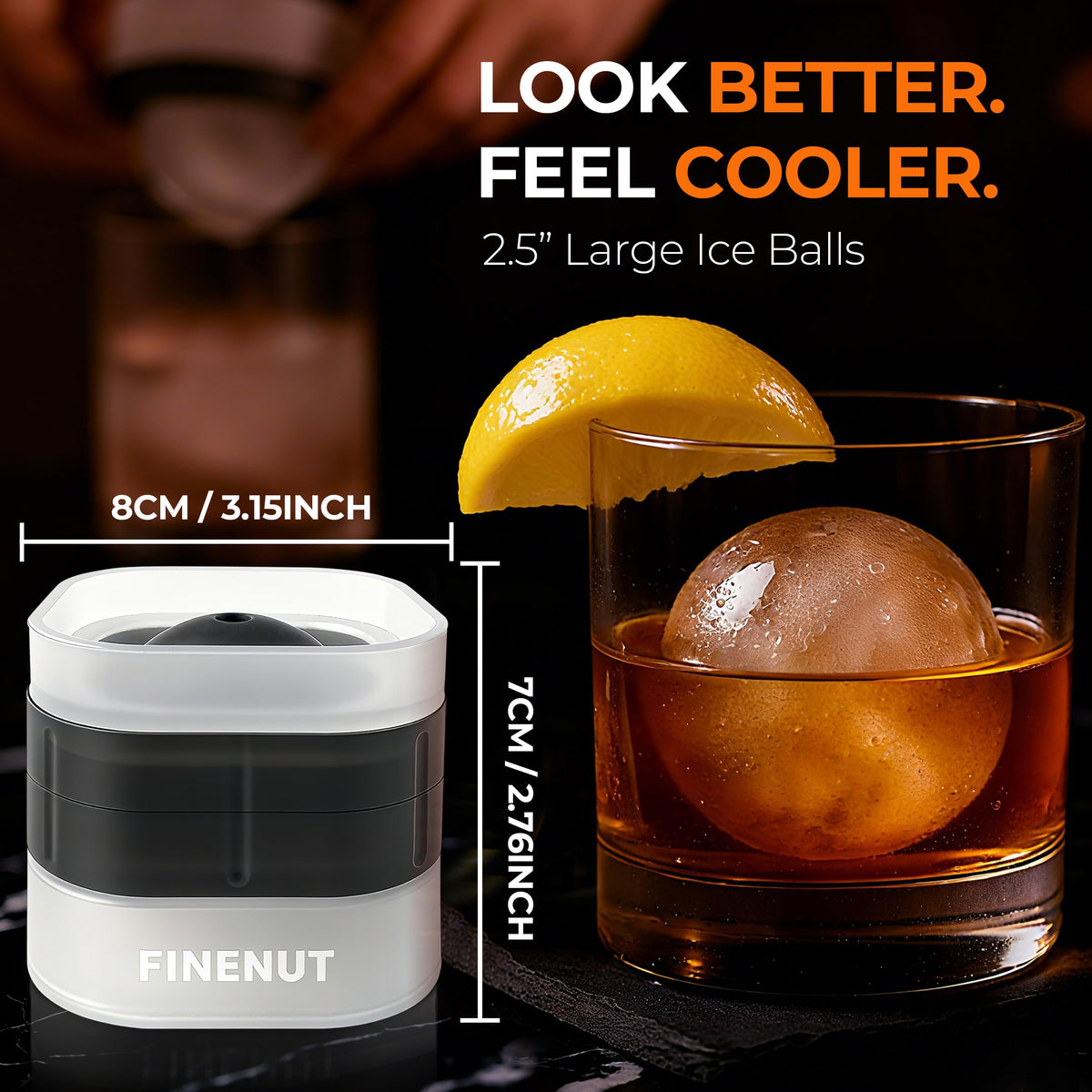 FINENUT 2.5-inch ice spheres melt slower, keeping drinks cooler longer
