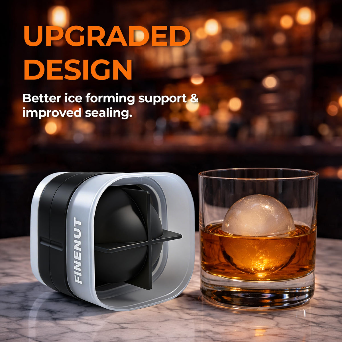 FINENUT ice ball mold for whiskey cocktails, creating elegant rounds