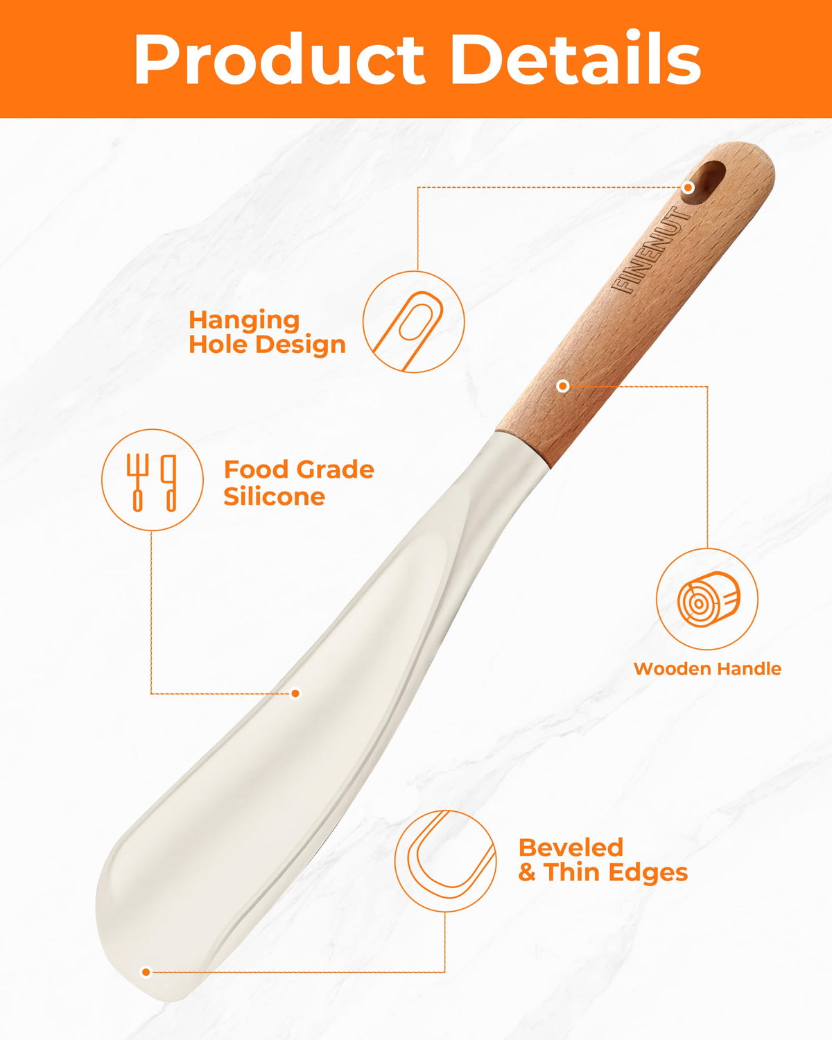 FINENUT nonstick-safe silicone preserves cookware while stirring delicate sauces