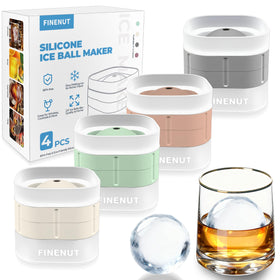 FINENUT silicone ice ball mold four-pack with 2.5-inch spheres for slow-melting drinks