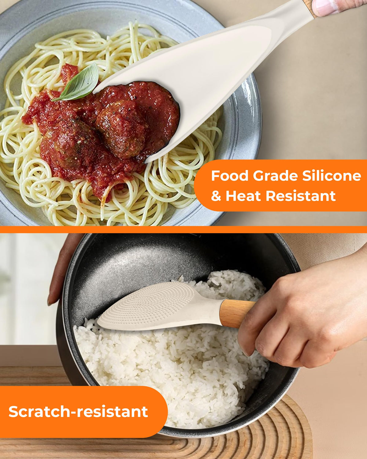 FINENUT silicone spatula spoon heat resistant up to 446F for high-heat tasks