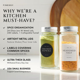 FINESSY label close-up showing waterproof farmhouse labels on clear jars