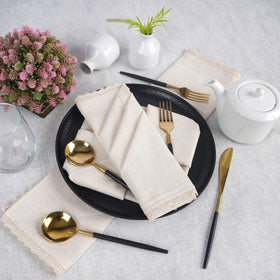 FINGERCRAFT cotton-linen napkins show 20x20 inch size in ivory for daily dining.