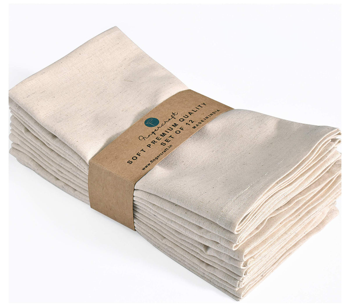 Fingercraft ivory dinner napkin folded for a crisp table setting