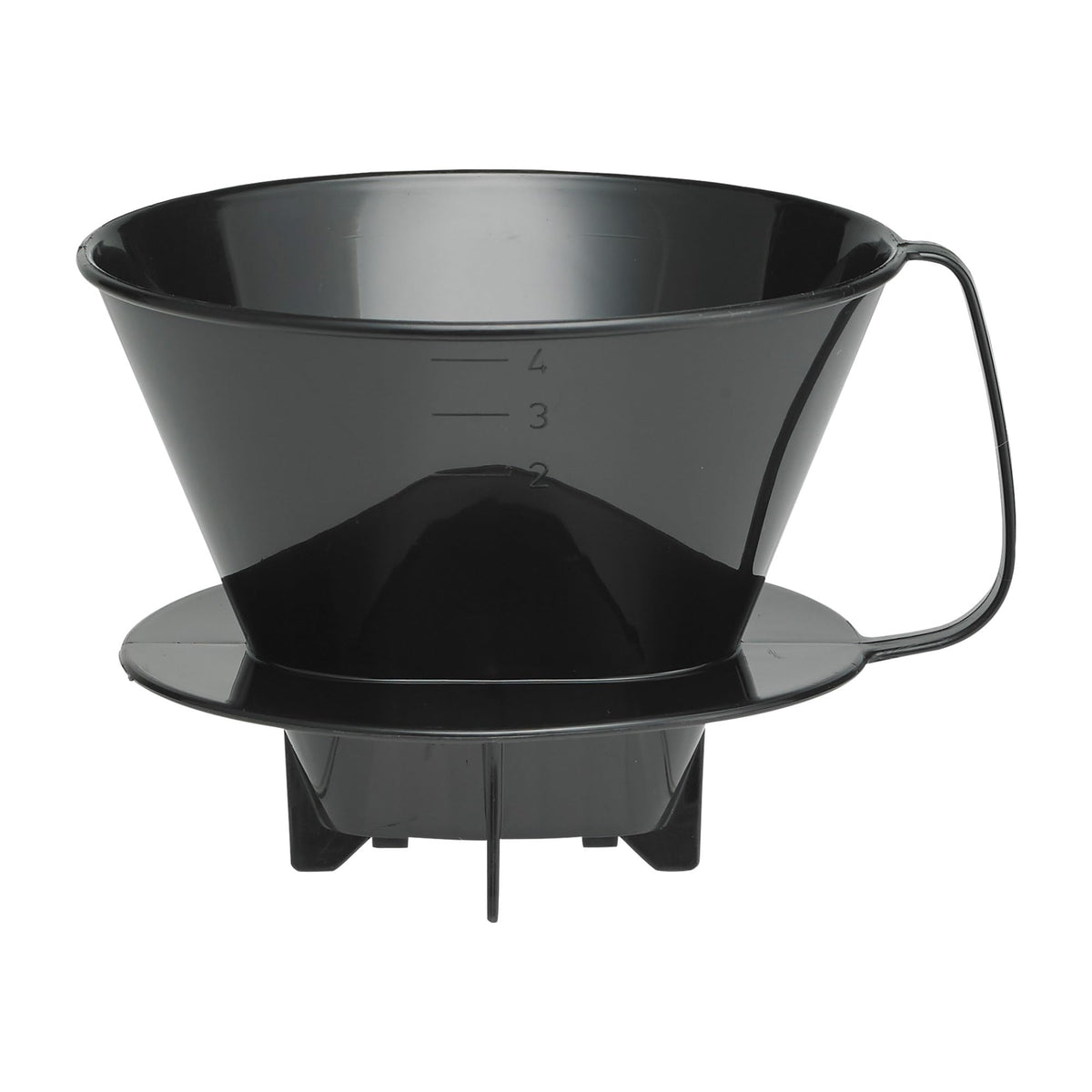 Fino pour-over cone number 4 over mug in black for rich, aromatic coffee.