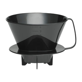 Fino pour-over cone number 4 over mug in black for rich, aromatic coffee.