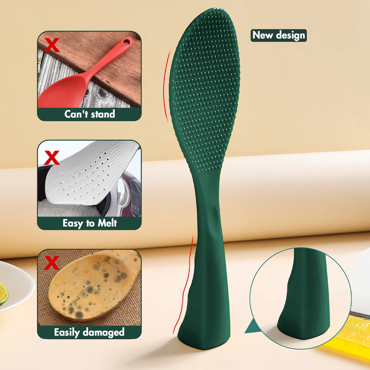 FireKylin heat-resistant rice paddle withstands high heat up to 482°F for cooking