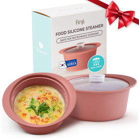 Firgi 27oz platinum silicone steamer pot with handle and lid, safe microwave use