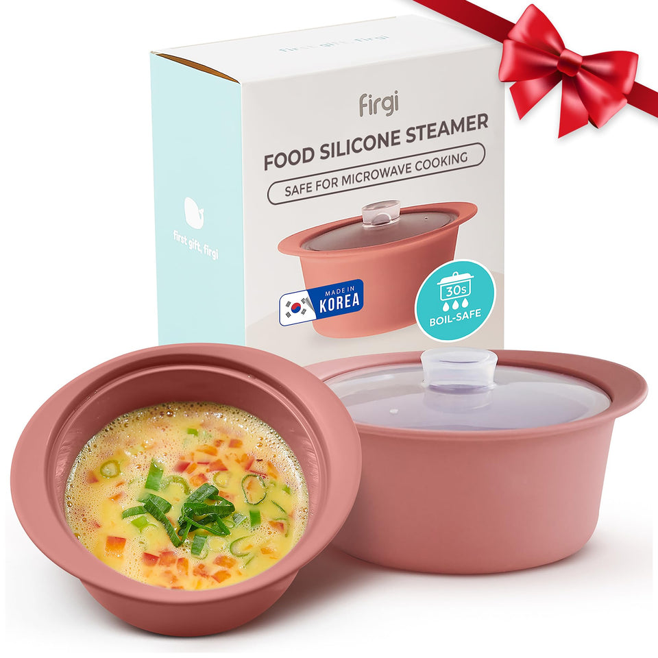 Firgi 27oz platinum silicone steamer pot with handle and lid, safe microwave use