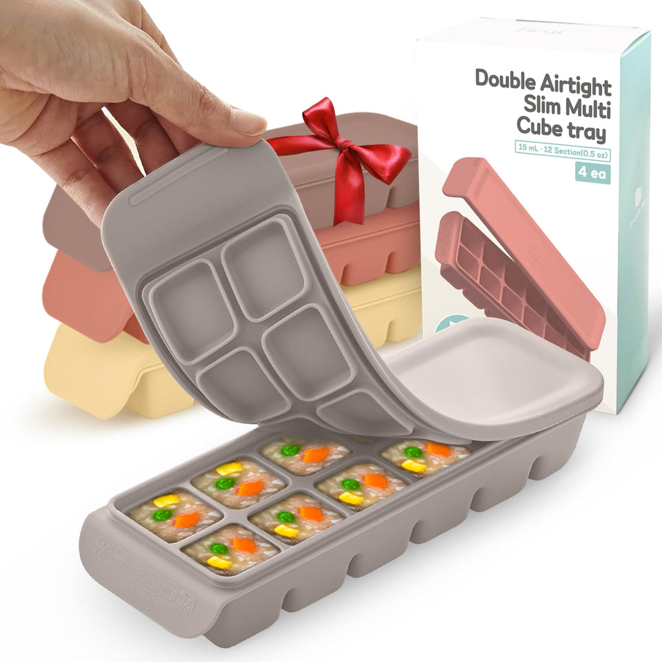 Firgi silicone ice cube tray with lid showing four trays for baby meals and drinks