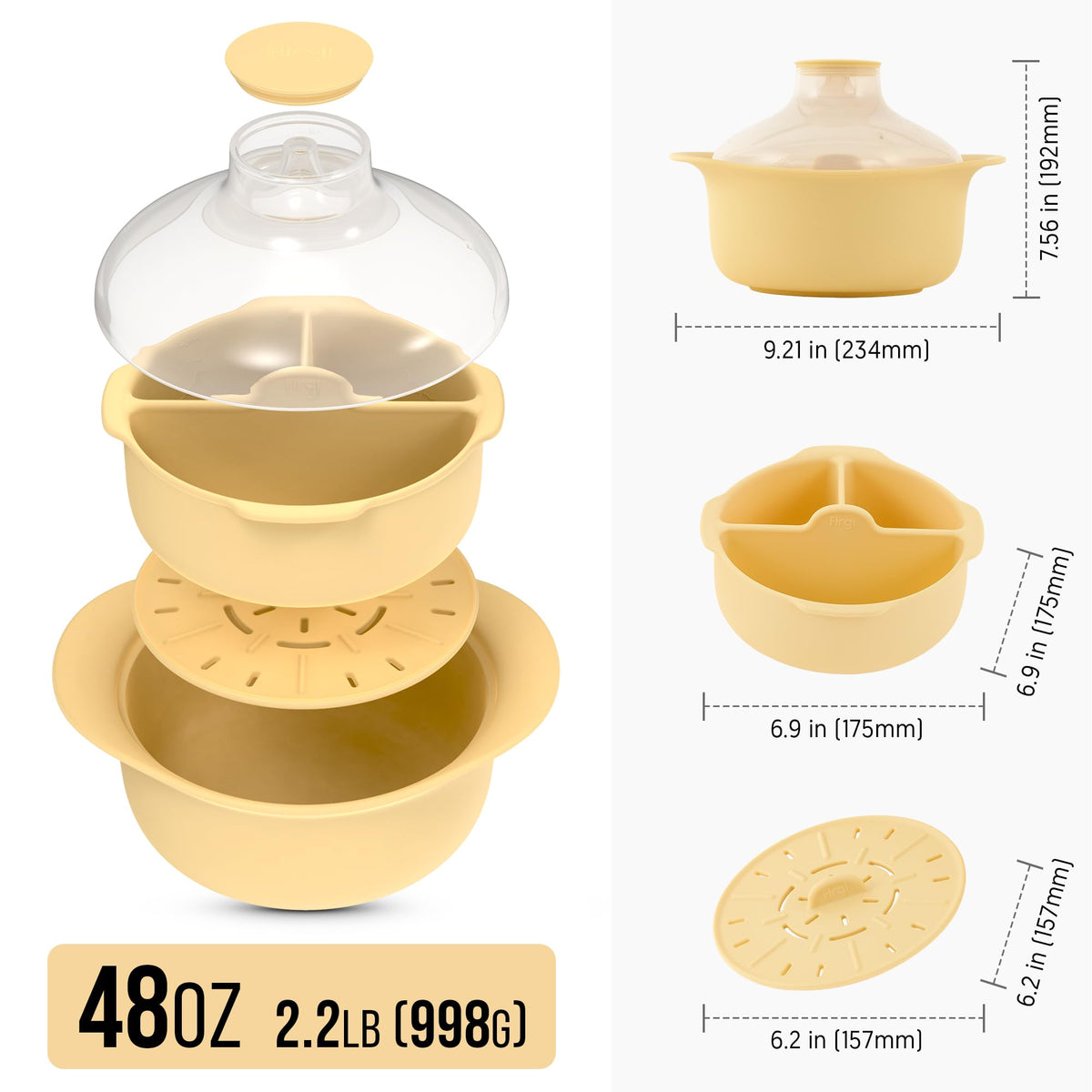 Firgi yellow steamer pot adding bright color to kitchen
