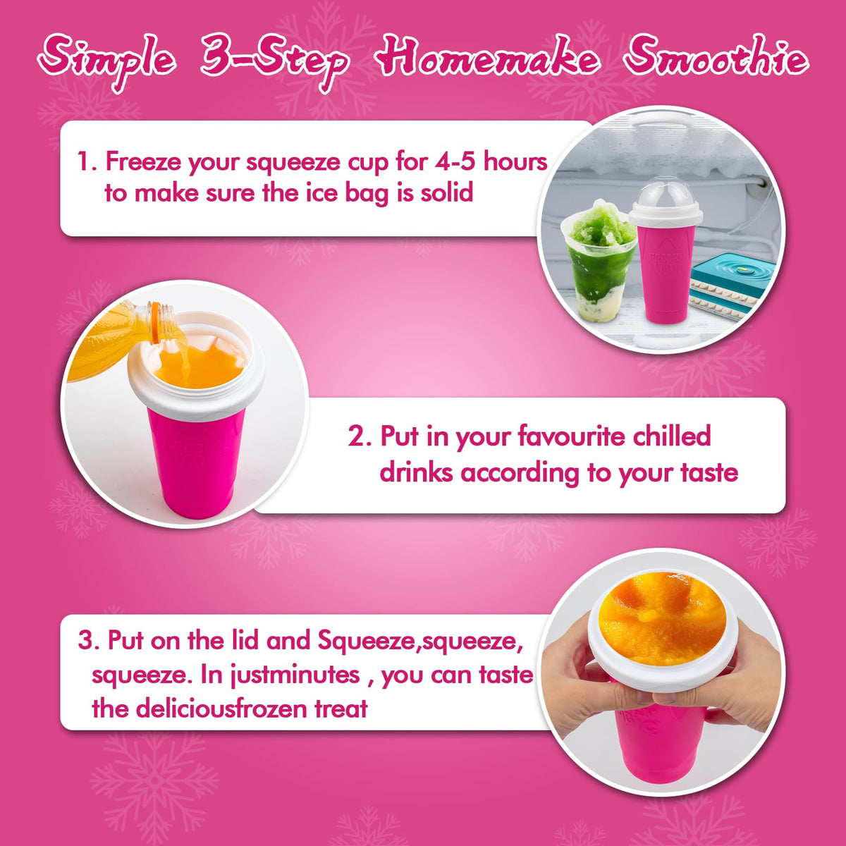 Firjuty easy-squeeze action lets you craft slushies in minutes.