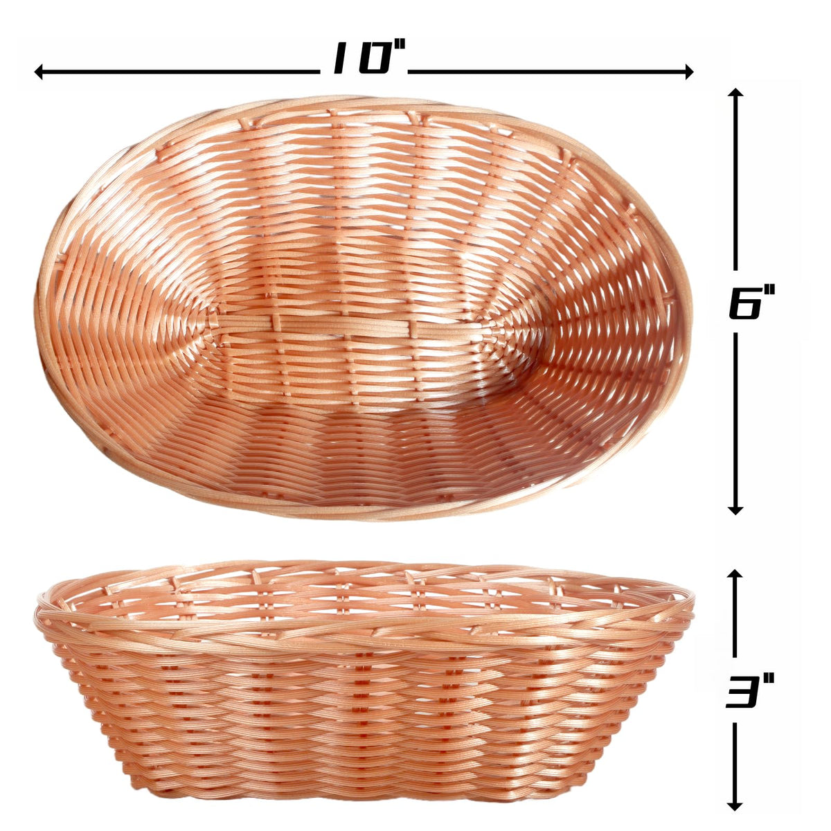 FISDEN 10-inch oval woven bread and fruit baskets on display.