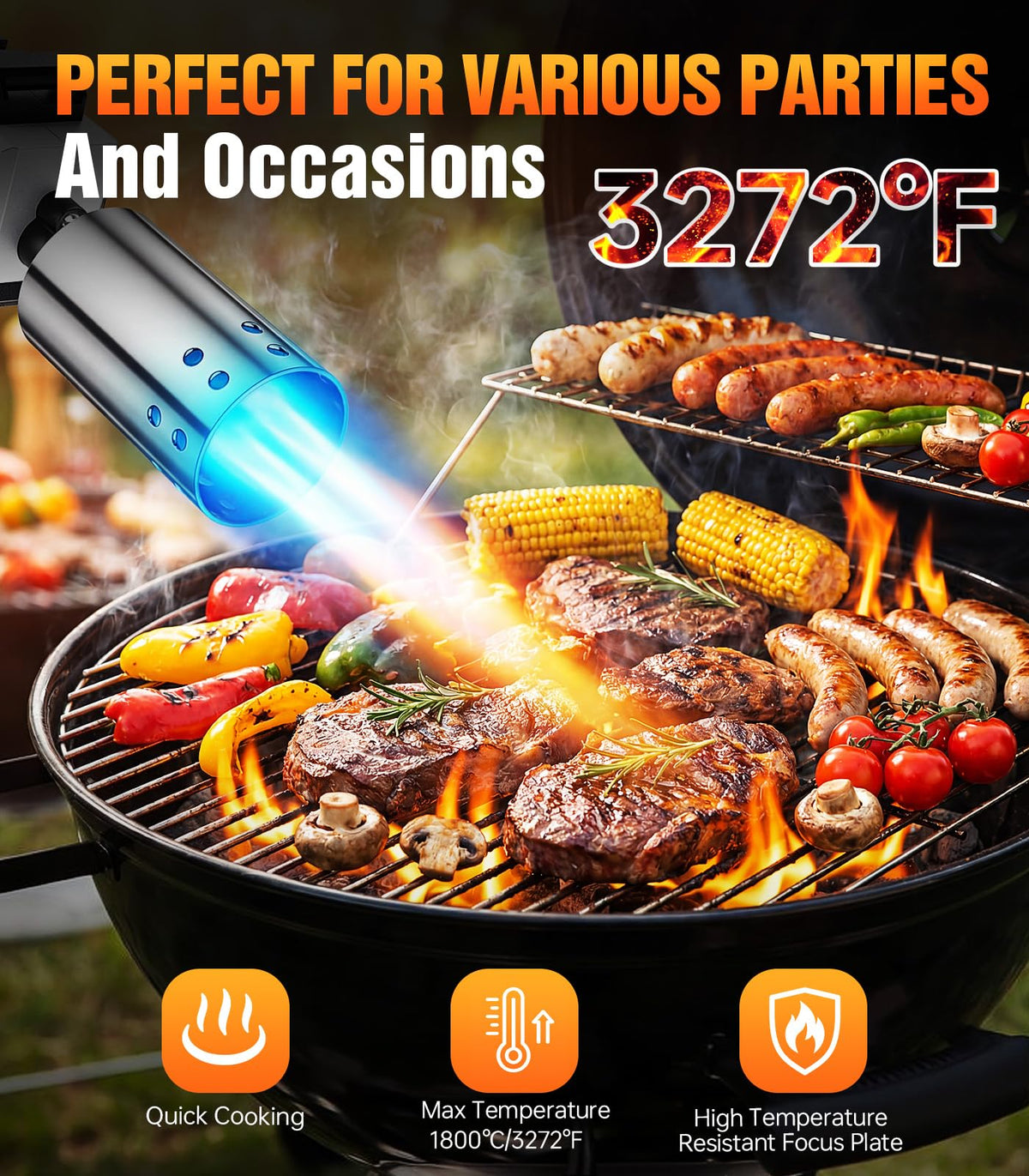 FISHOAKY flame reaches 3272°F for fast, even browning and finishing touches.