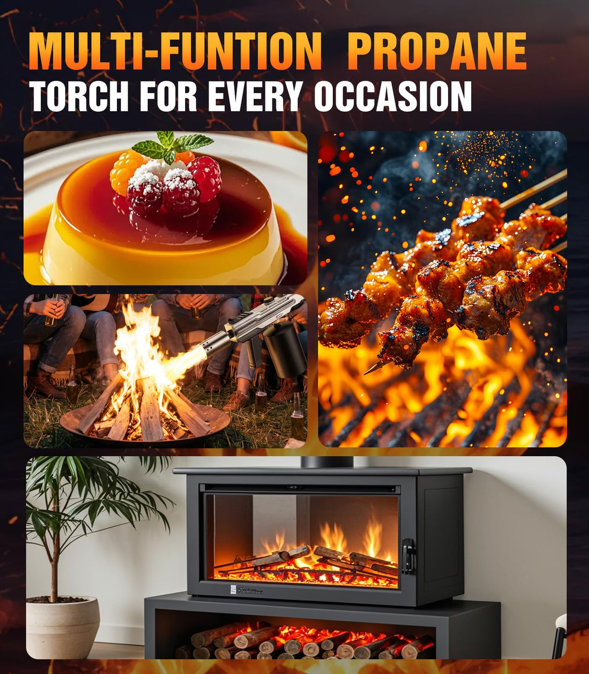 FISHOAKY torch for searing steaks and desserts with a professional flame.