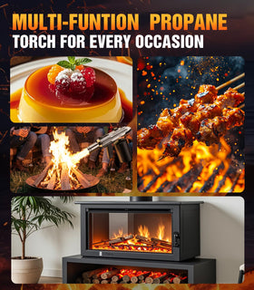 FISHOAKY torch for searing steaks and desserts with a professional flame.