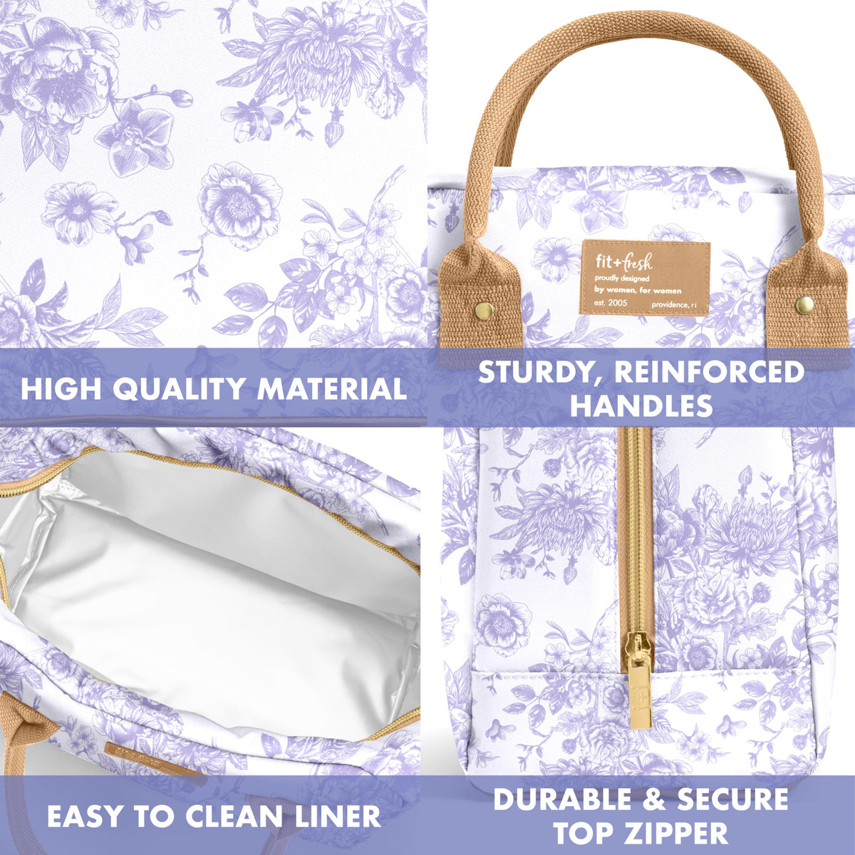 Fit & Fresh Bloomington insulated tote with triple-layer insulation for lasting chill.