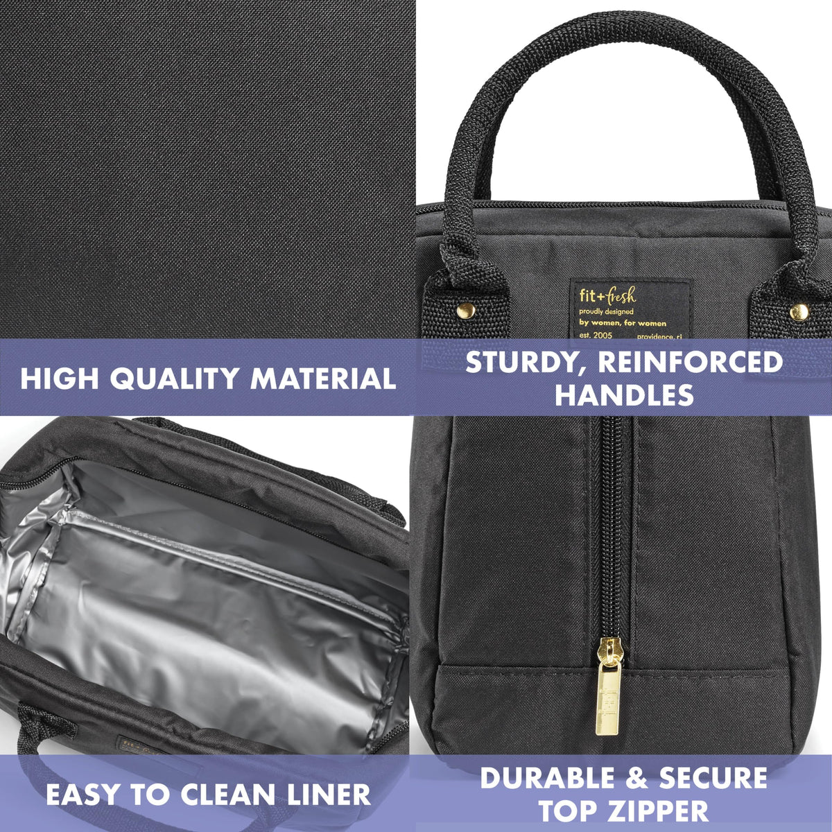 Fit & Fresh Bloomington lunch bag leak-resistant liner keeps cleanup simple.