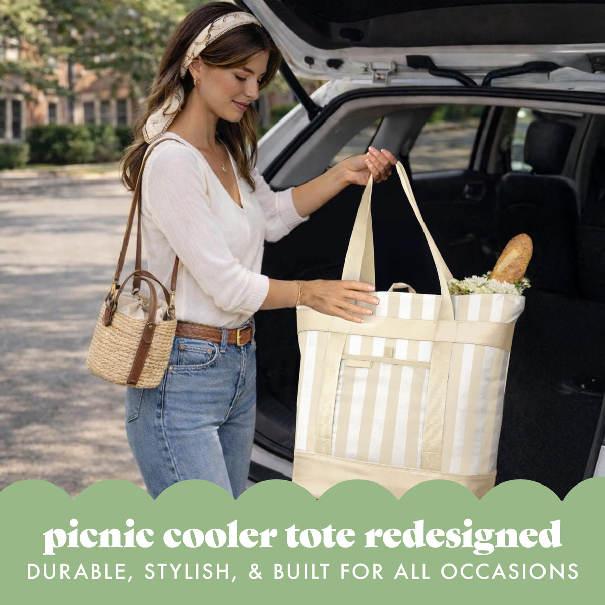Fit & Fresh Insulated Tote folded flat for compact storage between uses