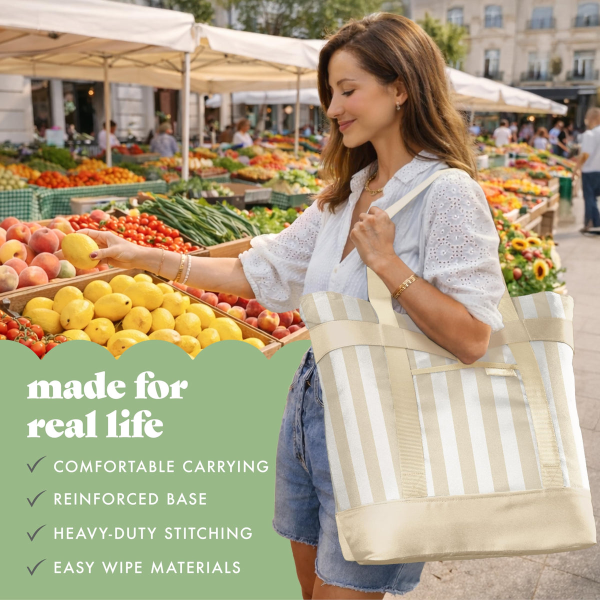 Fit & Fresh Insulated Tote with leak-resistant lining preventing spills