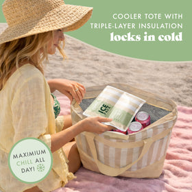 Fit & Fresh Insulated Tote carried on its side for stable pizza transport