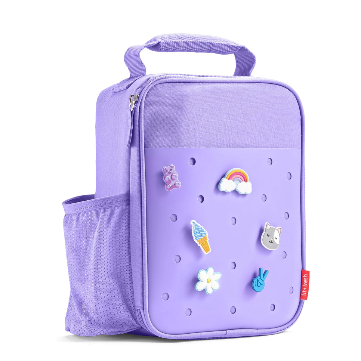 Fit & Fresh kids lunch box with charm slots for personalized school meals.