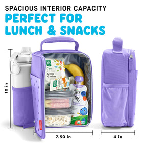 Front charm pocket on the lunch box holds snacks for quick grab-and-go.