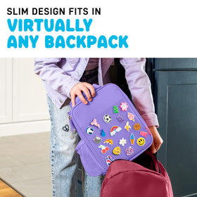 Stretchy side pocket fits a water bottle for on-the-go hydration.