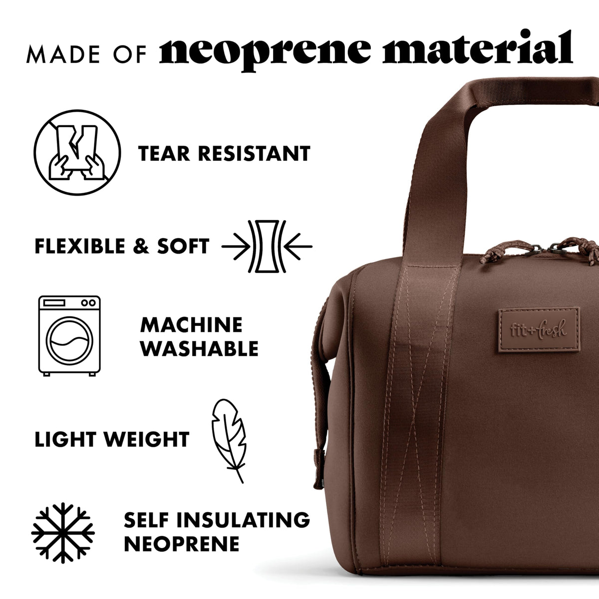 Durable handles support easy carrying throughout the day