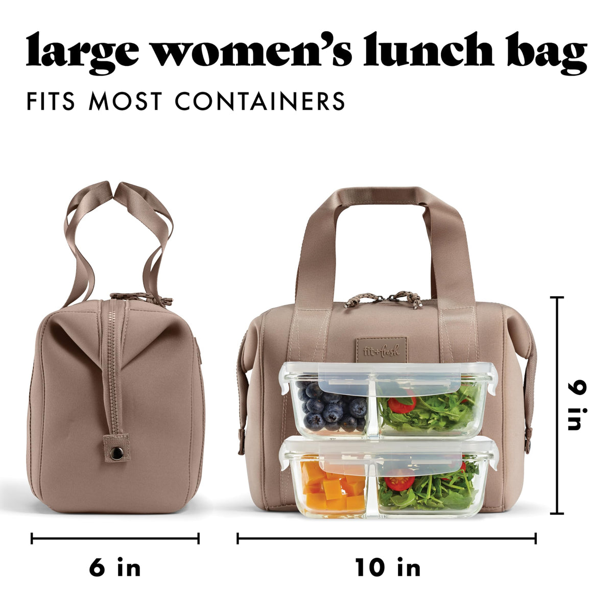 Durable handles on the Fit & Fresh Remi lunch bag for comfortable carrying.