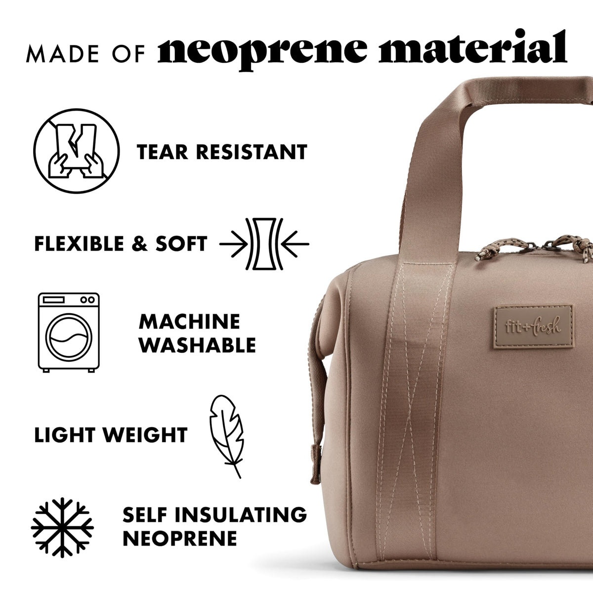 Remi lunch bag shows side snaps expanding interior space for extra room.