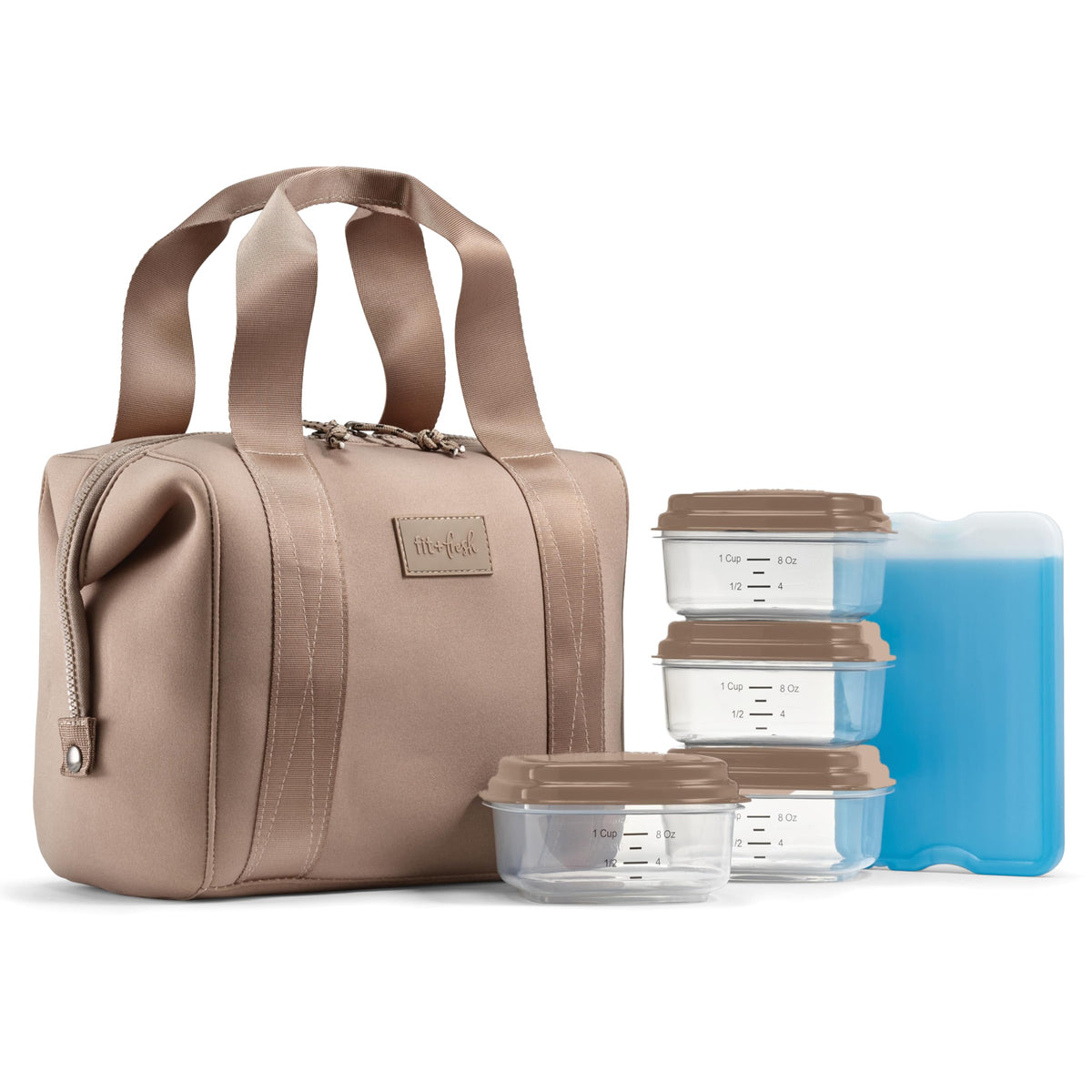Fit & Fresh Remi lunch bag taupe with containers keeps meals fresh during commutes.