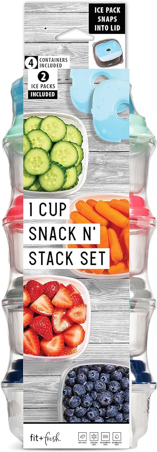 Fit & Fresh 8oz container with lids for precise portions and easy transport.