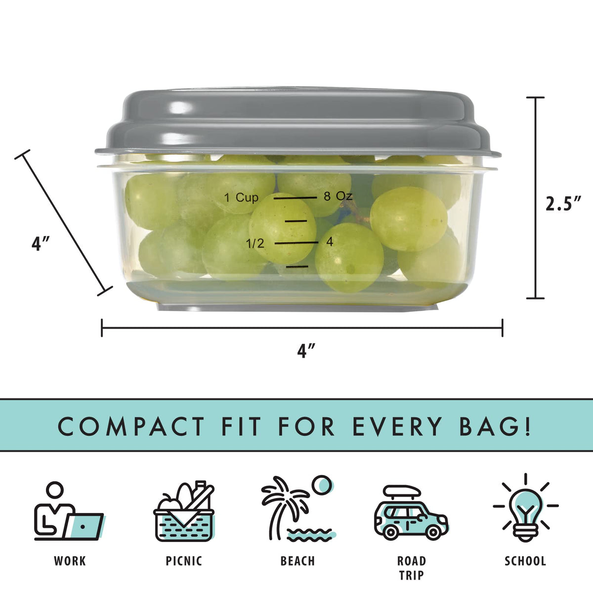 Fit & Fresh attachable ice packs on lids for extended cooling.