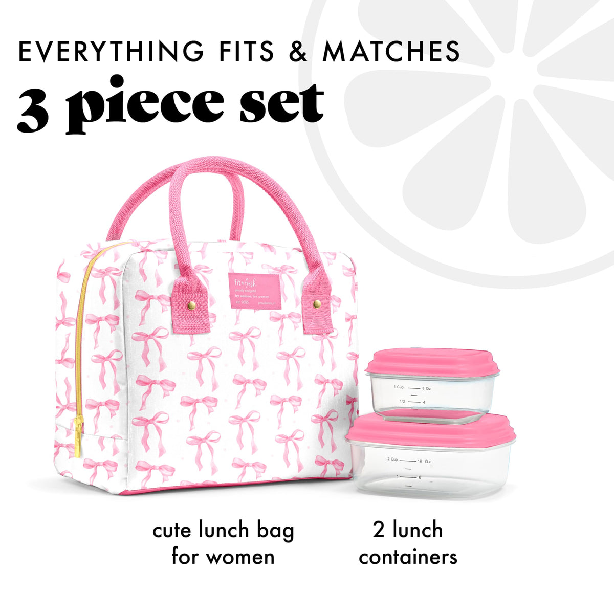 Bloomington bag shown with two containers kept meals organized