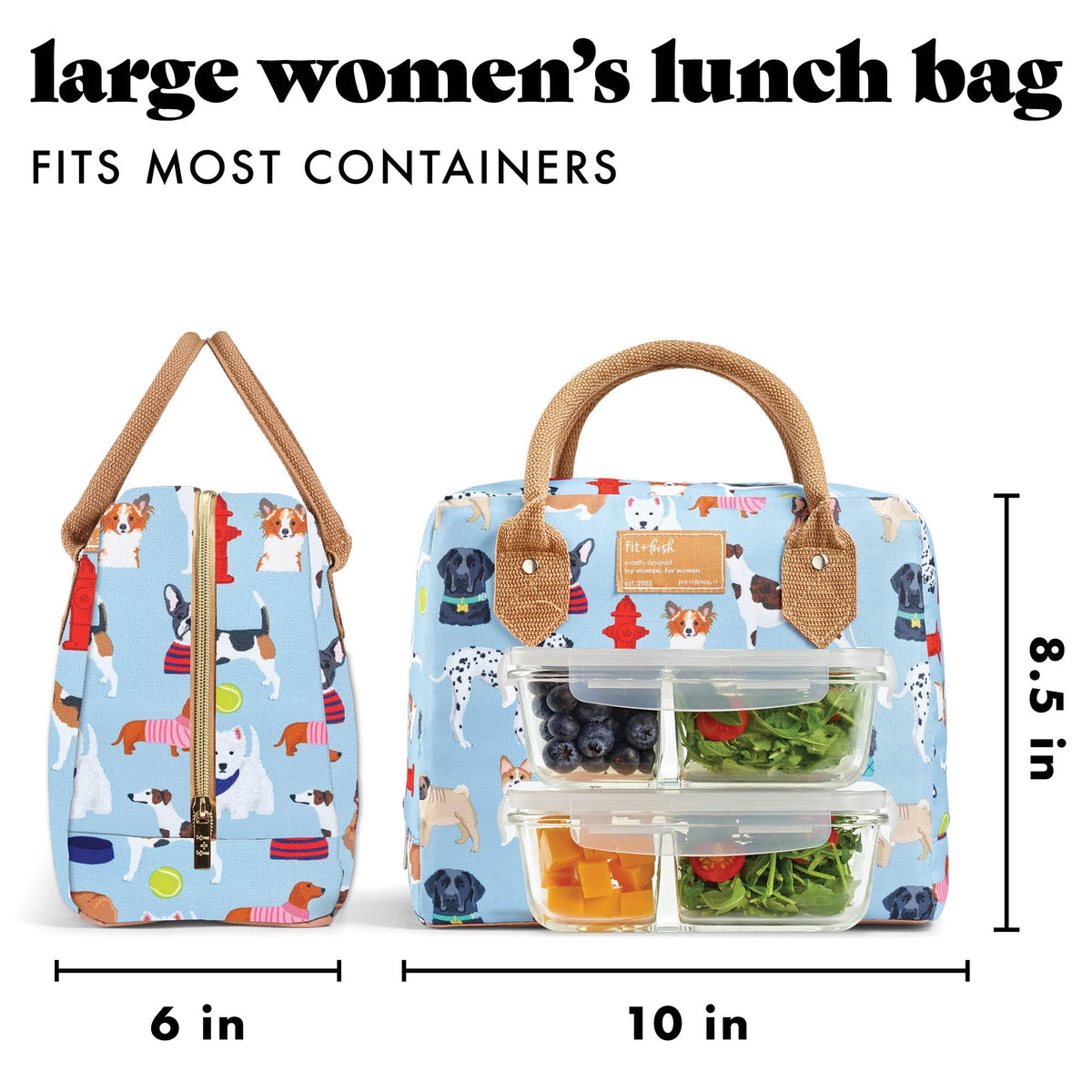 Rolled handles of the Bloomington lunch bag for comfortable carrying