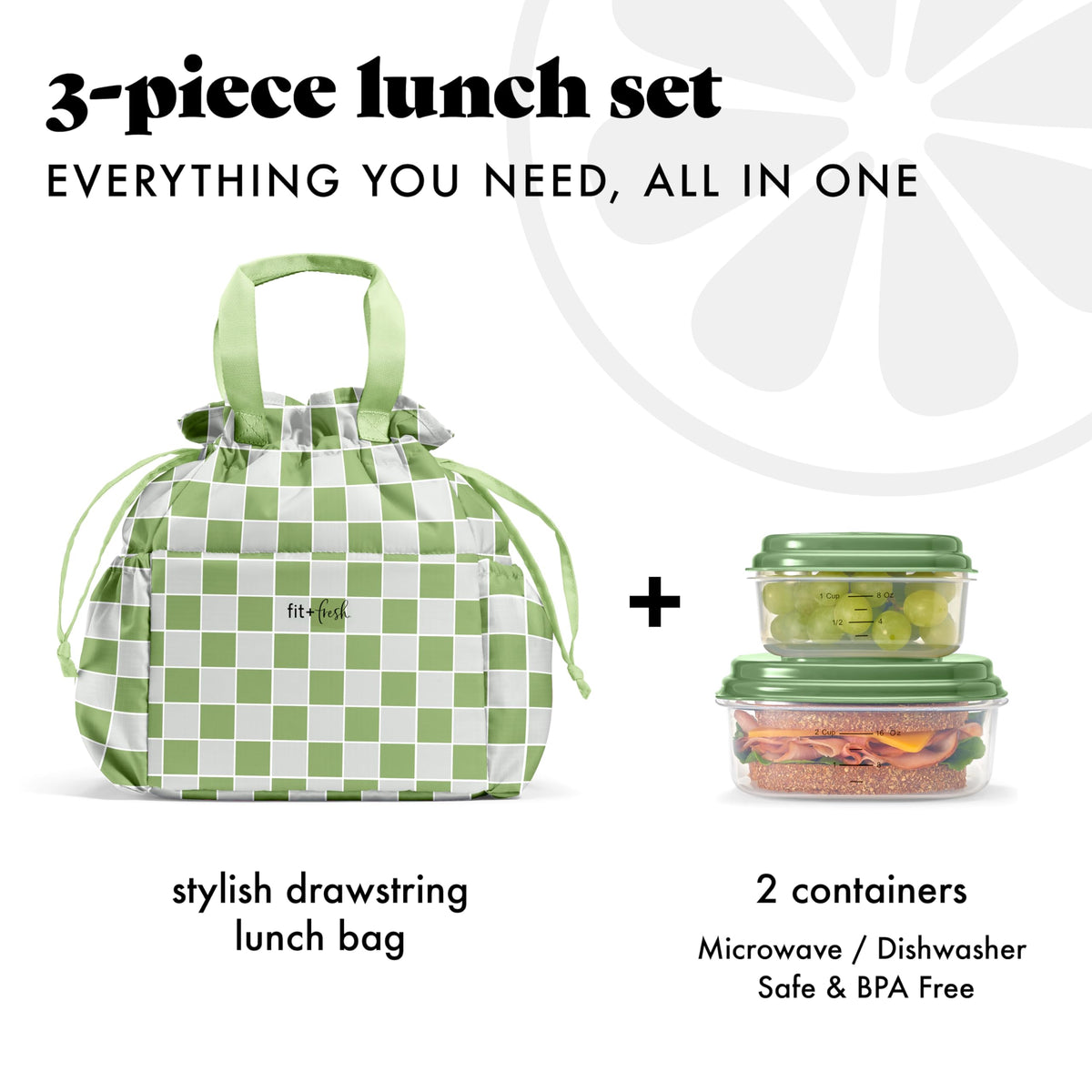 Fit & Fresh Cromwell containers showing 1‑cup and 2‑cup portions for organized meals.