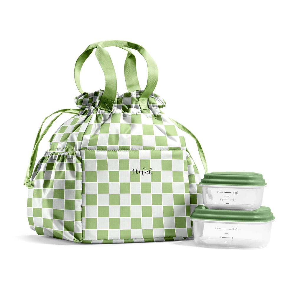 Fit & Fresh Cromwell lunch bag with cinch closure keeps contents secure.