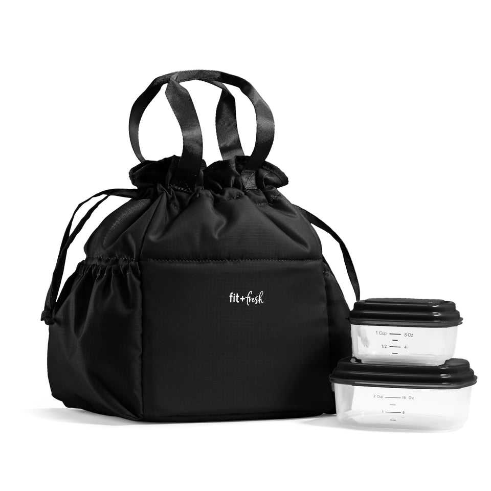 Fit & Fresh Cromwell drawstring lunch bag in daily use, keeps meals secure