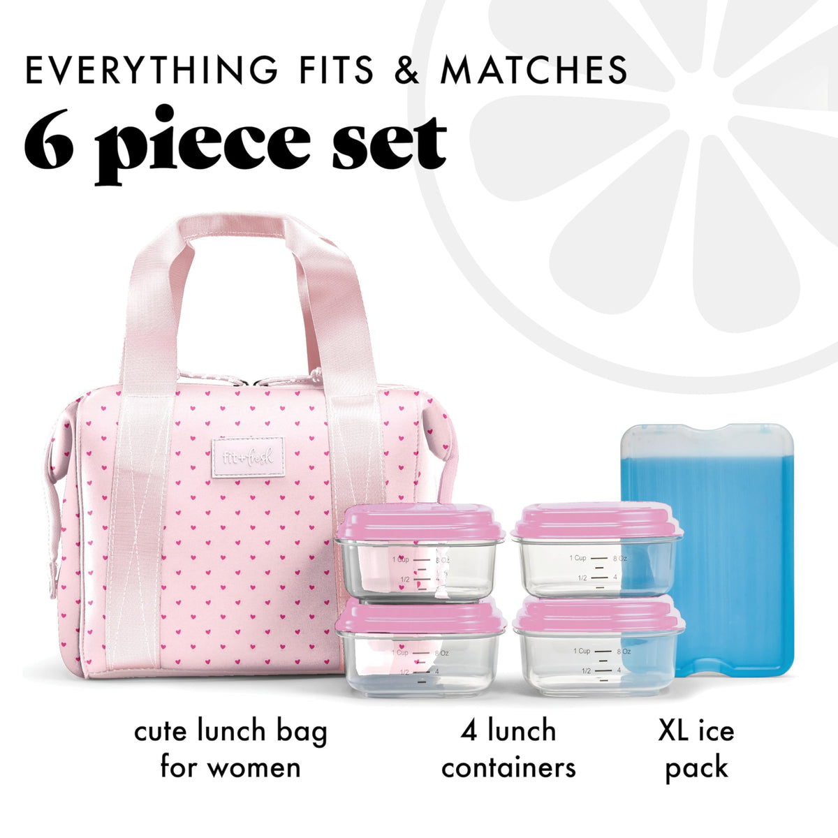 Remi lunch bag with four 1-cup containers neatly arranged for meal prep