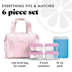 Remi lunch bag with four 1-cup containers neatly arranged for meal prep