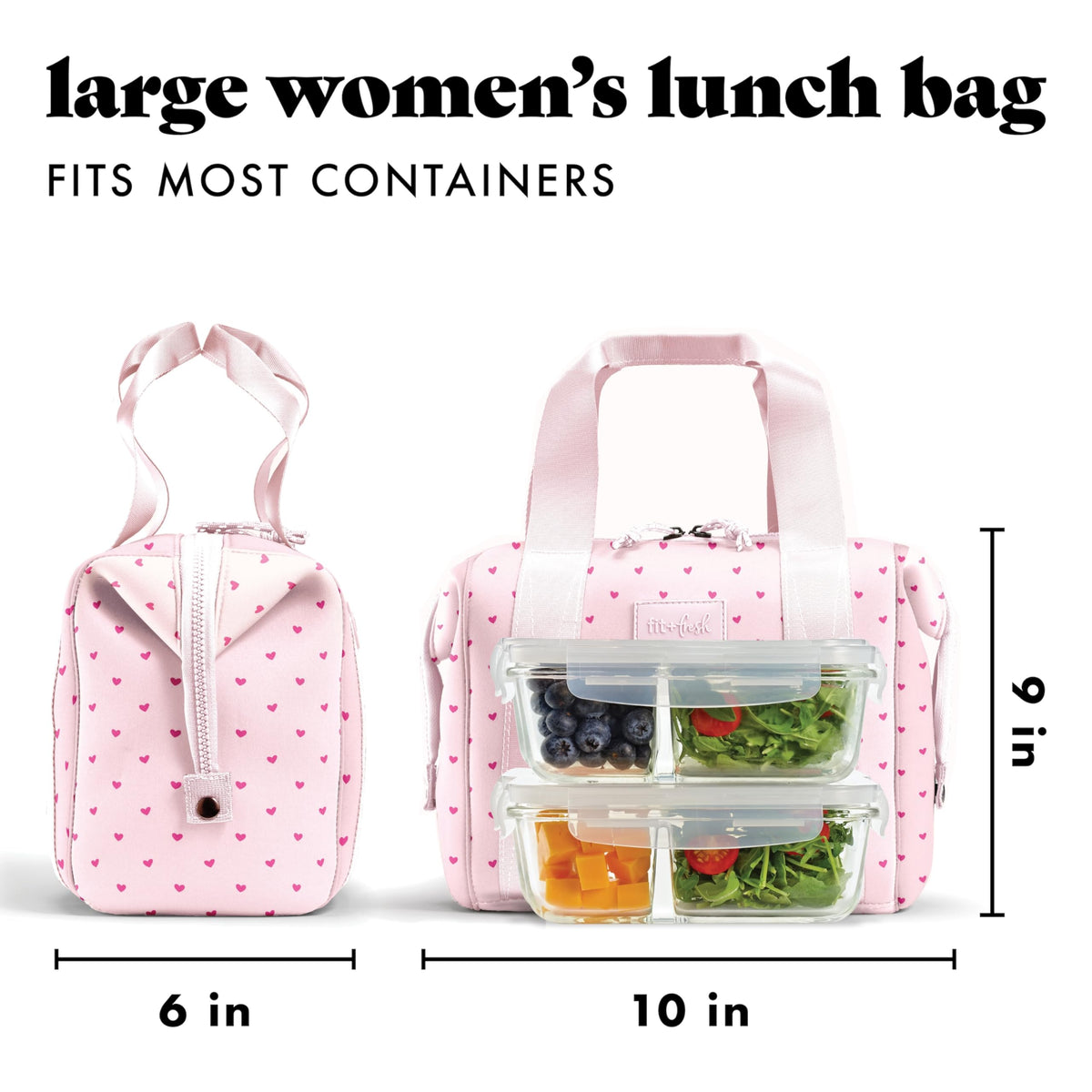 Remi lunch bag dimensions 10 by 6 by 9 inches for roomy capacity