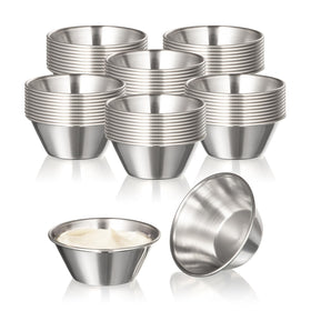 Fit Meal Prep 1.5 oz stainless steel dipping cups for hot or cold sauces.