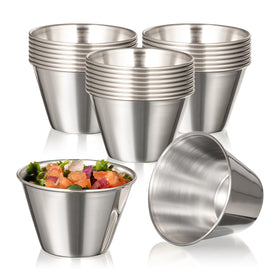 Fit Meal Prep 24-pack stainless steel dipping cups for precise sauce portions.