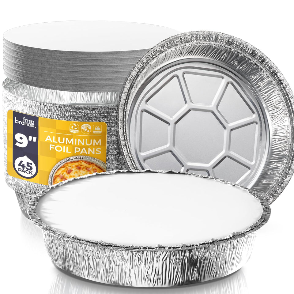 Fit Meal Prep 9-inch round pan with lid, durable and stackable for easy takeout.