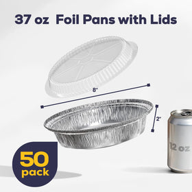 Fit Meal Prep 8in round foil pan with clear lid seals freshness for takeout.