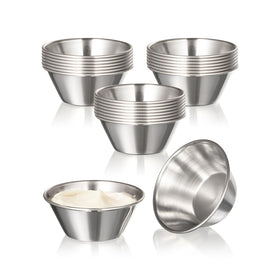 Fit Meal Prep dipping cups close-up highlighting rust-resistant stainless steel for sauces.