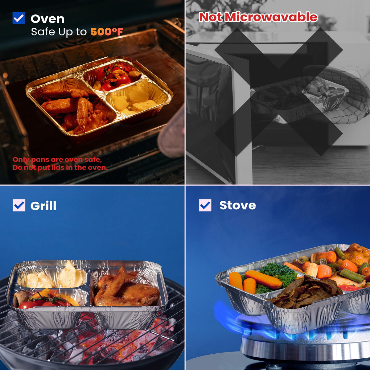 Fit Meal Prep oven-safe aluminum pan for hot meals on the go.