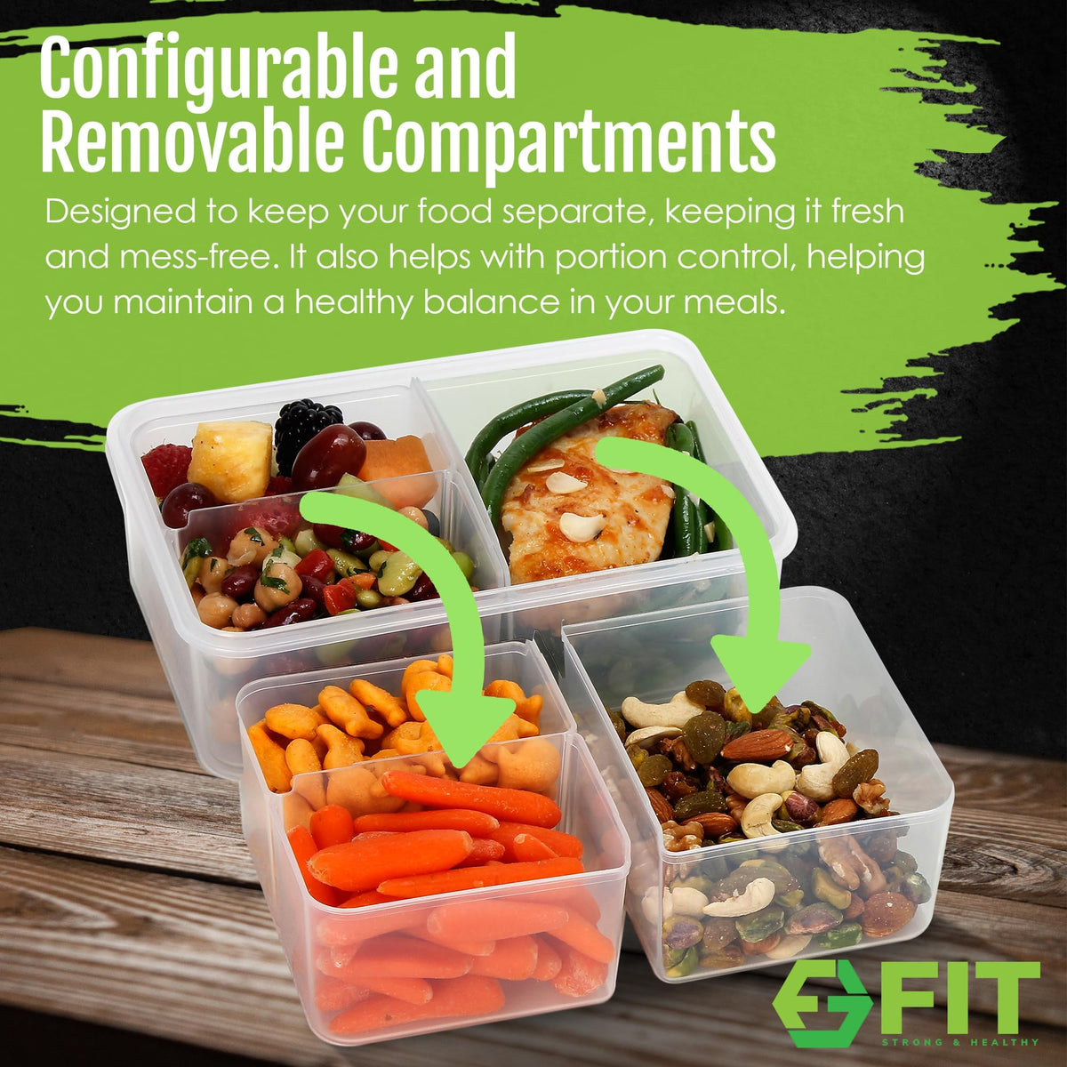 FIT Strong Healthy bento box airtight lid prevents leaks during transport.